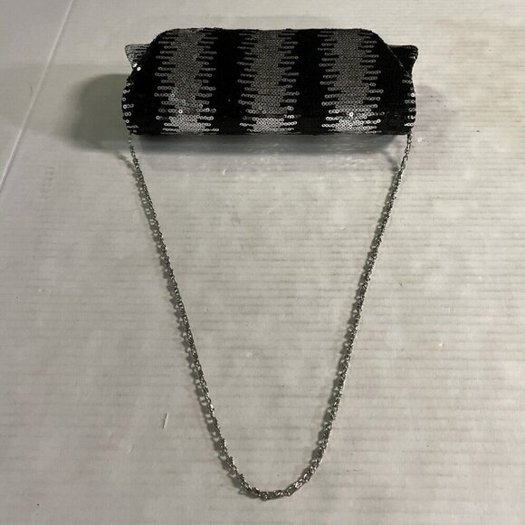 Jessica McClintock Black Sequin Handbag Clutch‎ Purse Chain Shoulder Strap - Picture 5 of 11